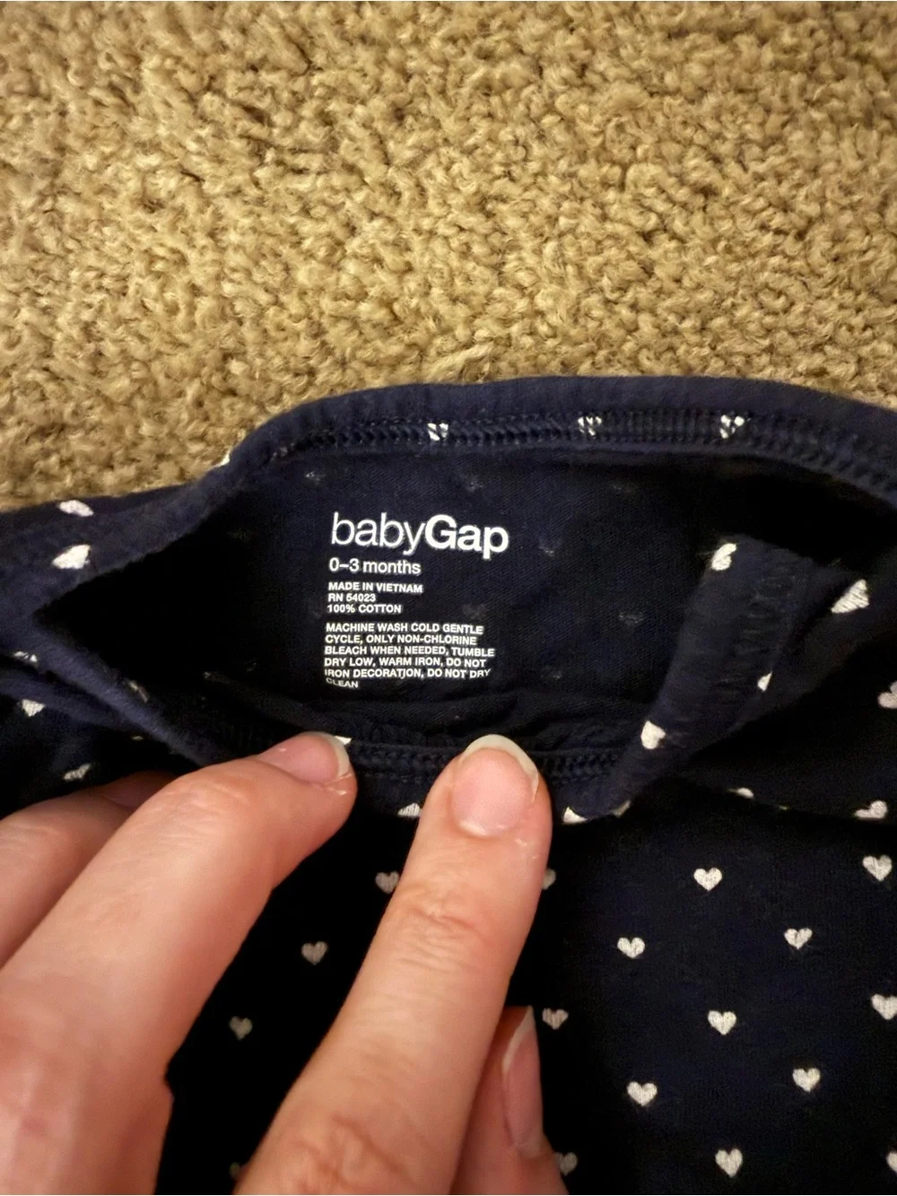 GAP Navy Long-Sleeve One-Piece with White Heart Print